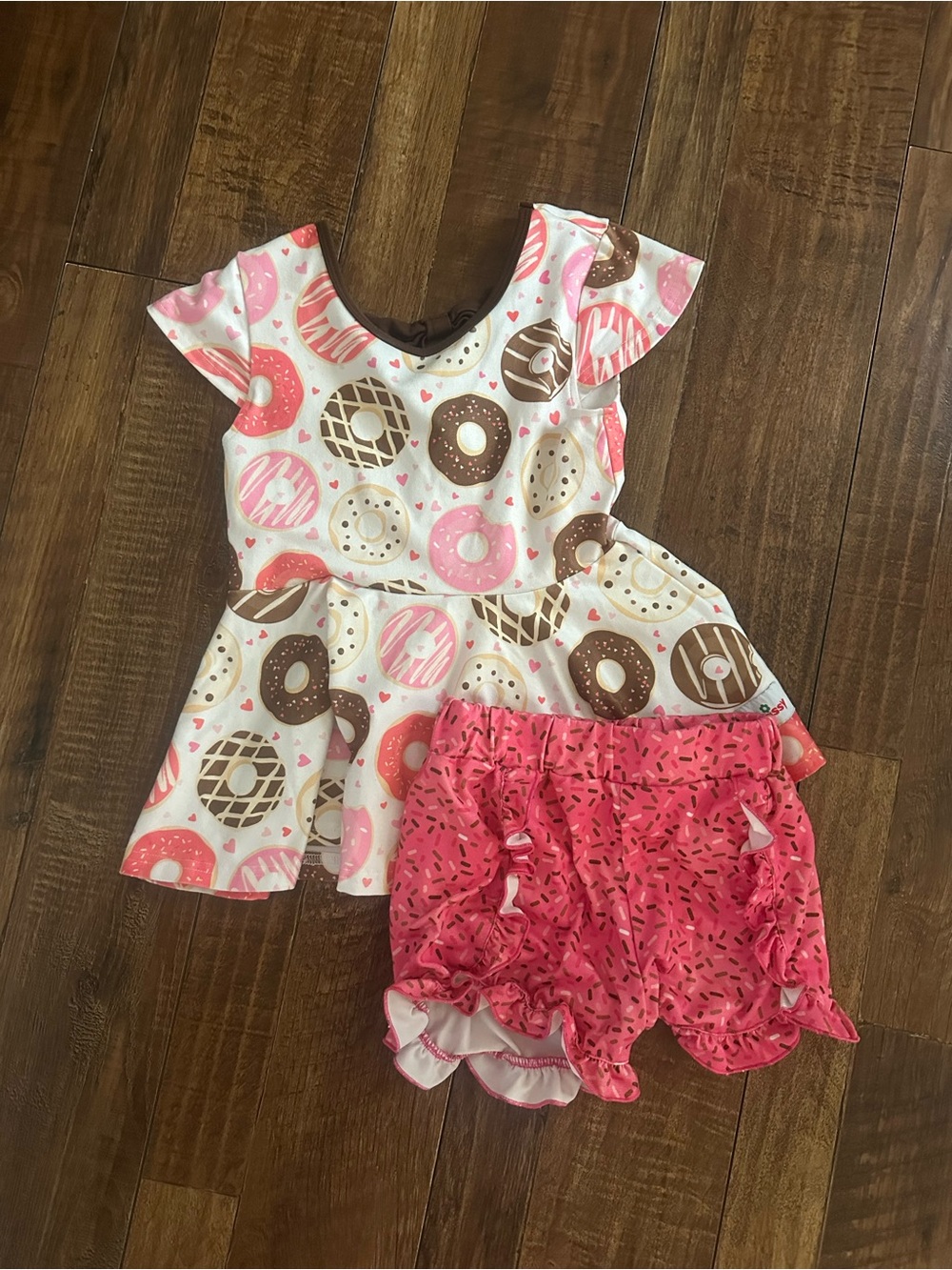 Girls Pink & Brown Donut Print Top with Pink Sprinkles Shorts